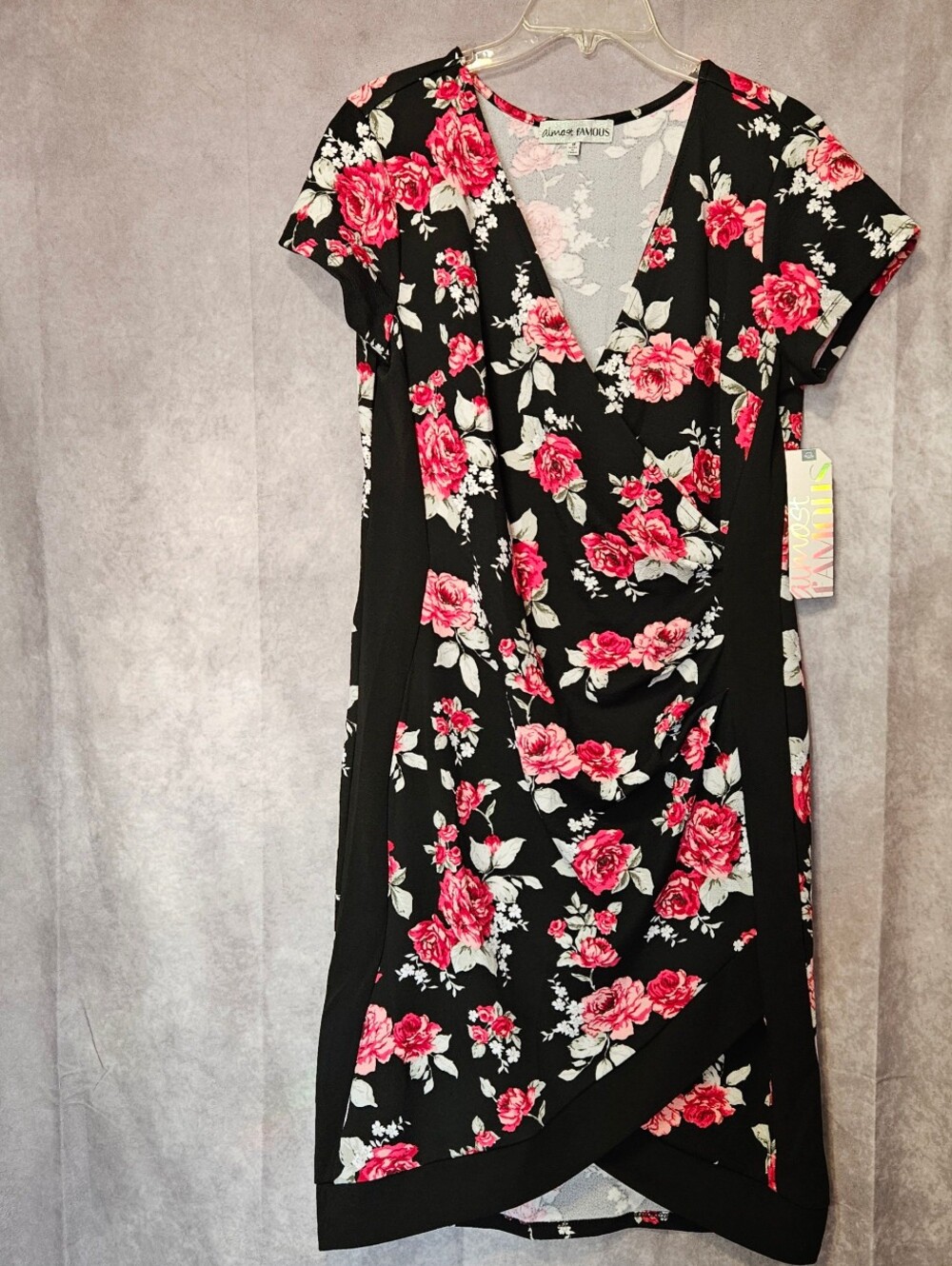 Almost Famous Women's Black Floral Print Wrap Midi Dress New